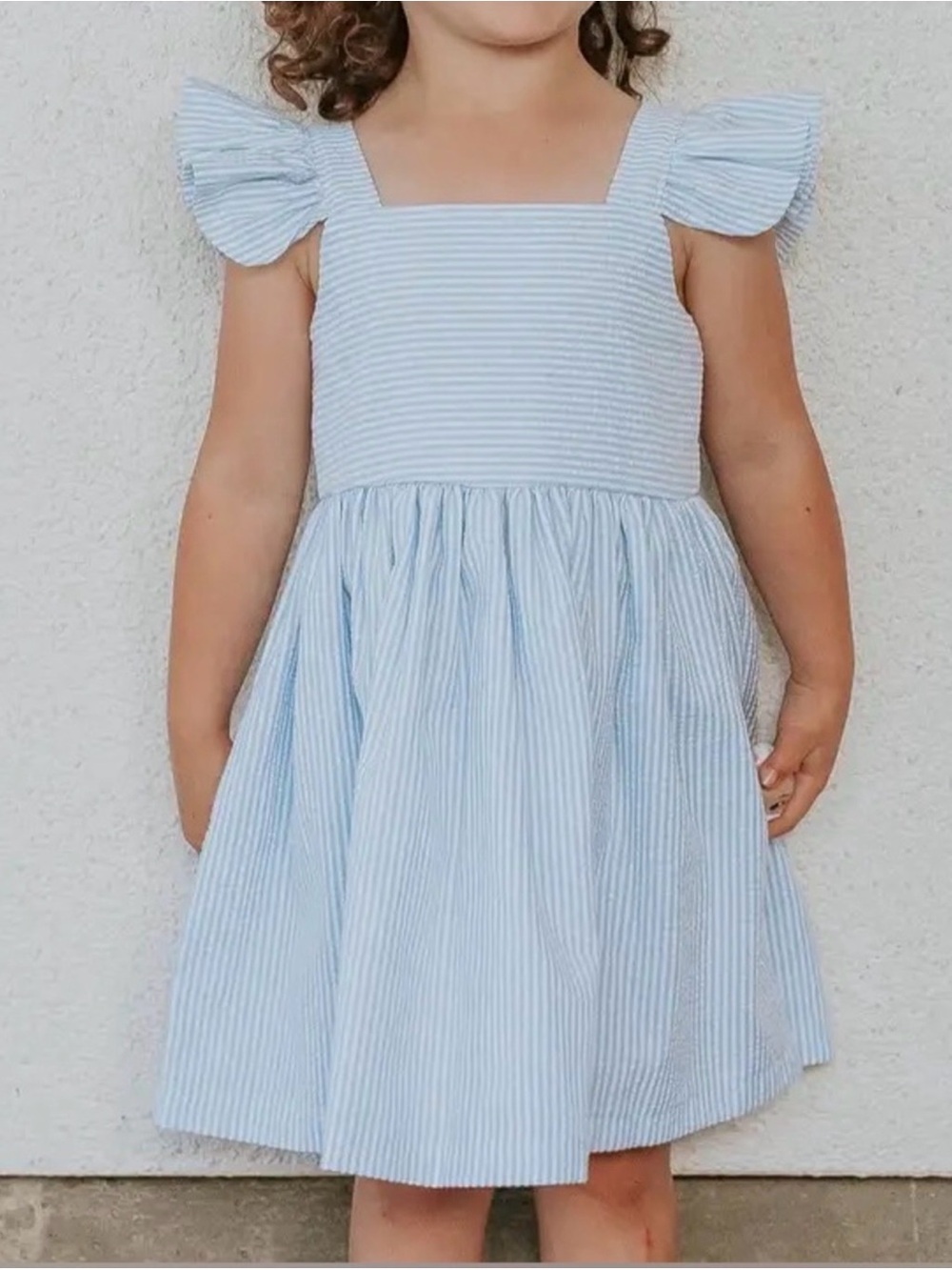 Cuteheads Light Blue Stripe Seersucker Flutter Sleeve Dress Girls 8 Boutique